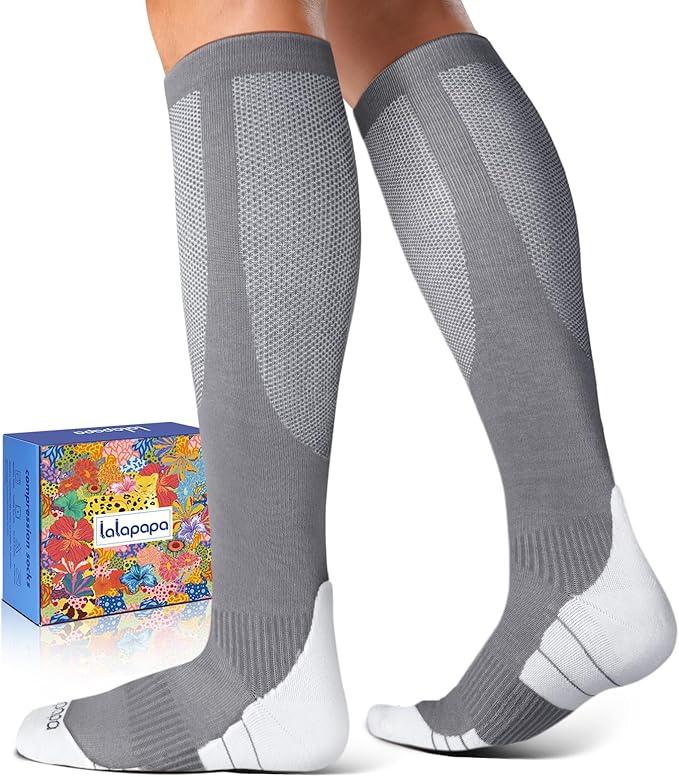 Comfortable Cotton Compression Socks | 20-30mmHg Ankle Arch Support Socks, Breathable Extra Cushion for Flying Travel Nurse, Graduated Support for Women Men by Lalapapa