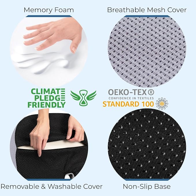 5 STARS UNITED Seat Cushion - Memory Foam Chair Cushion for Tailbone Pain Relief - Ergonomic Support for Coccyx, Sciatica & Butt - Office, Desk & Gaming Chair, Car Seat, Wheelchair, Light Gray Mesh - Image 6