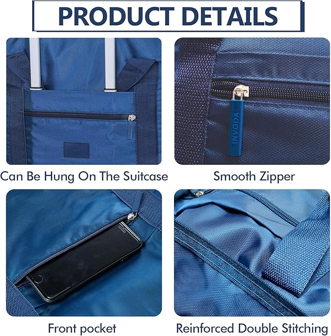 INVODA Travel Bag Lightweight Foldable Travel Duffel Bag Waterproof Sports Gym Bag Tote Carry On Luggage Bag Weekender Overnight Bag (Green+Blue) - Image 7