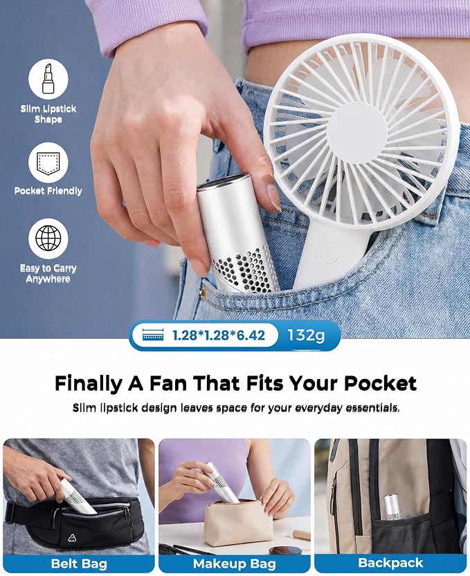 Portable Handheld Fan, Rechargeable, 199 Speeds, LED Display, White | 199-speed handheld fan with LED display, USB-C charging, 3000mAh battery for travel, office, and outdoor use - Image 7