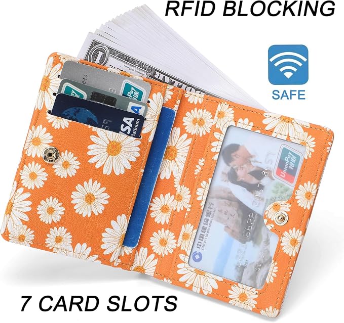 Small Women Wallet RFID Blocking Bifold Pocket Wallet Slim Compact Ladies Purse Mini Wallets For Women (Flower) - Image 3
