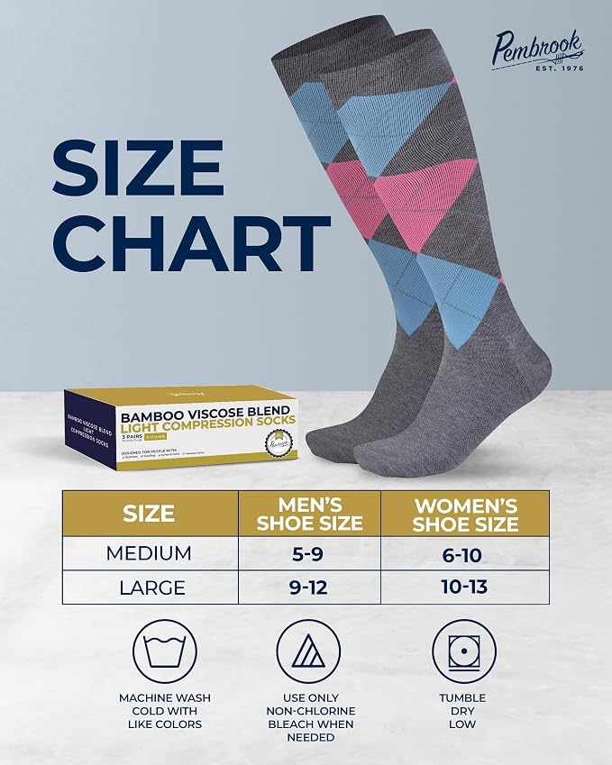 Pembrook® Bamboo Viscose Light Compression Socks - 3 Pairs | 8-15 mmhg Compression Socks | Knee High Comfort Support Socks - Image 6