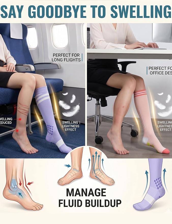 2 Pairs Compression Socks for Women & Men Knee High Nurse Pregnant Cute Medical Running Travel Athletic - Image 2