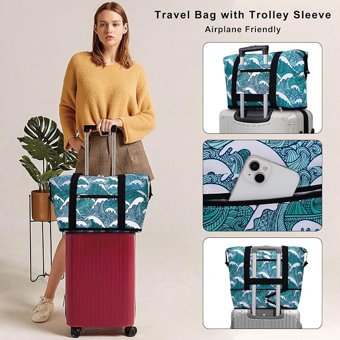 Expandable Duffel Bag for Women with Trolley Sleeve/Wet Pocket Weekender Travel Tote Large Carry On Overnight Luggage - Image 2