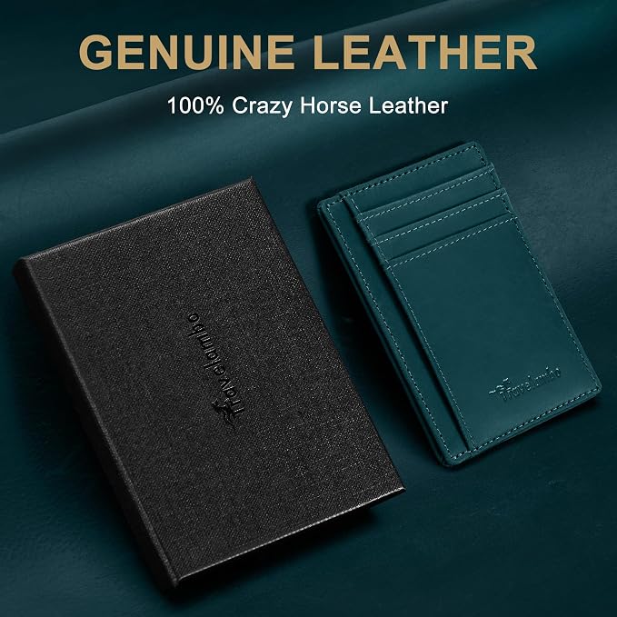 Travelambo 100% Genuine Leather Wallet for Men and Women, Slim Minimalist RFID Blocking Front Pocket Credit Card Holder with Gift Box - Image 2
