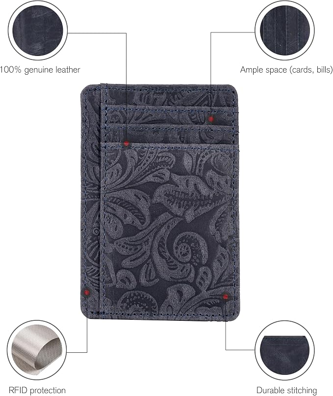 Slim Minimalist Leather RFID Blocking Front Pocket Wallet, Navy Blue - Image 3