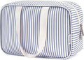 Full Size Toiletry Bag Women Large Cosmetic Bag Travel Makeup Bag Organizer Medicine Bag for Toiletries Essentials Accessories (Greyish Blue Stripe, Large) by Narwey