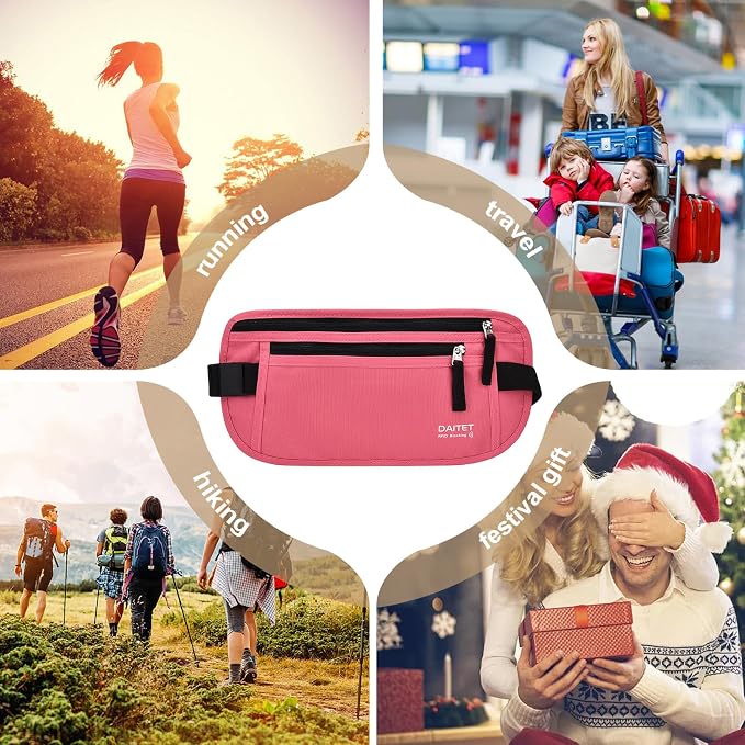 RFID Blocking Money Belt for Men Women, Slim Fanny Pack for Travel，Running,Conceal Waist Wallet for Passport Holder,Phone,Cash(Hot Pink) - Image 7