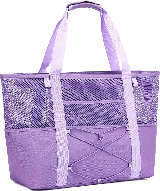 Fammart Mesh Beach Bag for Women, Large Beach Toy Pool Bag with Zipper Pocket, SandProof Cruise Essentials 2026 Family Travel by Fammart