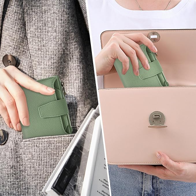 Small Wallet Women RFID Blocking Soft Leather Bifold Compact Card Holder Wallet for Women with Zipper Coin Pocket 4 ID Window - Image 8