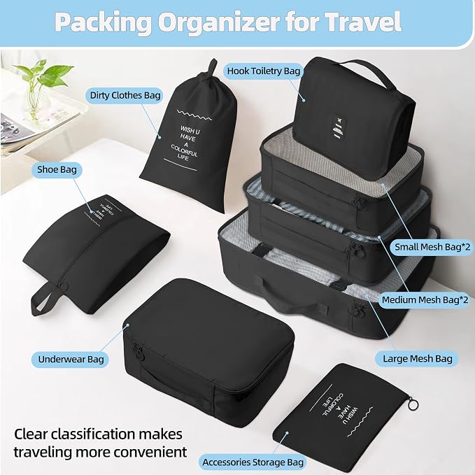 10 Pcs Set Packing Cubes - Travel Packing Organizers, Expandable Suitcase Organizer, Luggage Organizer Bags - Image 3