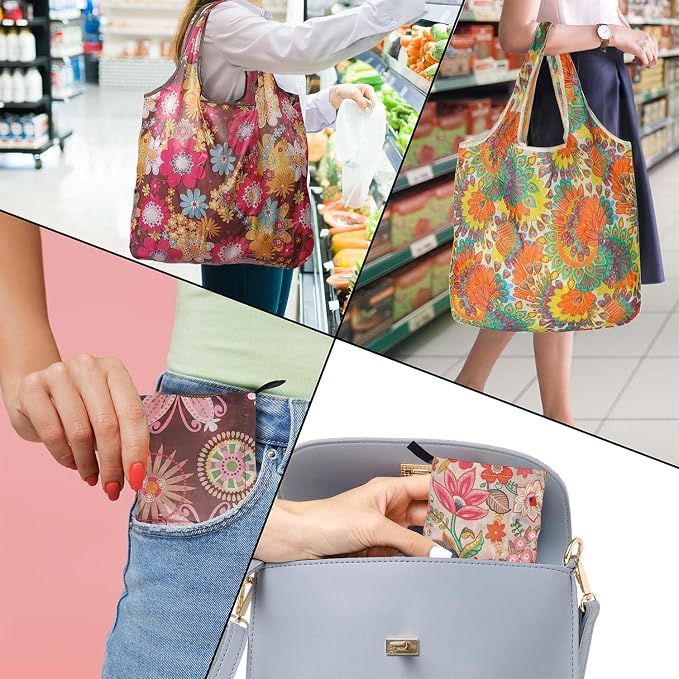 Reusable Grocery Bags, Versatile Tote Bag For Women Gift, Bulk Stylish Foldable Shopping Totes With Handles, Practical Use Ideal For Storage, Travel & Beach - Image 2