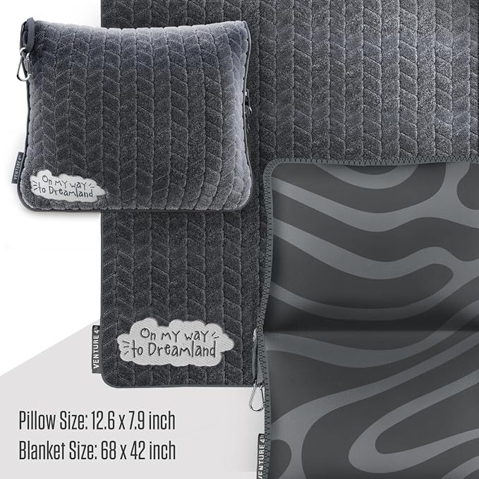 VENTURE 4TH Travel Blanket Pillow, 2-in-1 Soft Plush - Gray | 68"x42" ultra-soft micro plush Blanket. Folds into portable Pillow Case with Travel Sleeve & Clip. Lint-free, no shedding. - Image 2