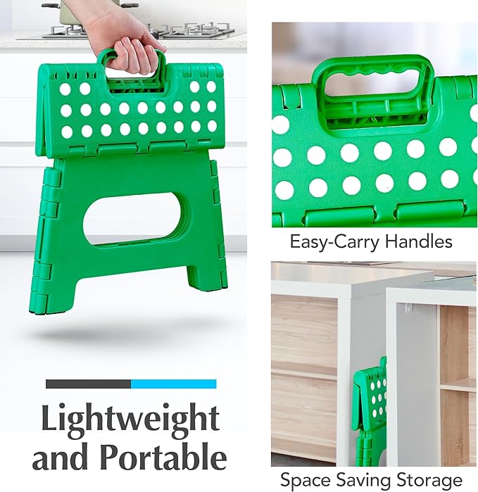 Handy Laundry Folding Step Stool 9 Inch 2-Pack, Green, Holds 300 lbs | 2-Pack, 9 Inch, Green, Foldable Collapsible Step Stool, Non-Slip, Holds 300 lbs, Kitchen Bathroom Bedroom, Adults - Image 6