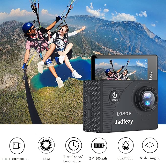 Action Camera FHD 1080P Wide Angle 98FT/30M Underwater Waterproof Cam | with Memory Card 2 Rechargeable Batteries Accessories Kit, Sports Camera Suitable for Helmet,Snorkeling,Bicycle, etc. - Image 4