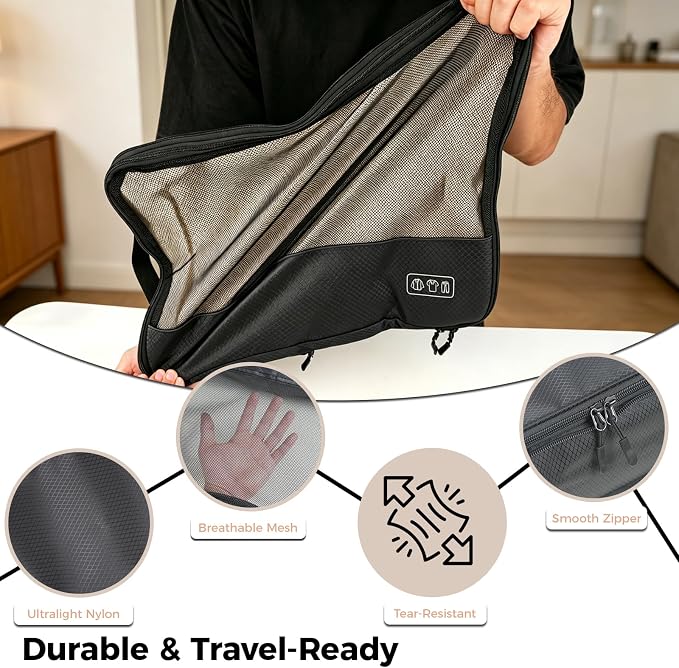 Compression Packing Cubes for Travel, 8-Piece Luggage Organizers Space-Save | Ultralight Sleek Luggage Organizer Set for Business Trips & Frequent Travelers, Space Saving for Carry-On & Suitcase - Black - Image 9