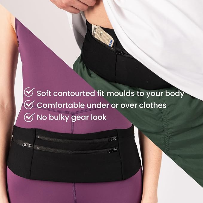 Running Belt Money Belt, 3 Large Zippered Pockets | Fanny Pack - Adjustable No-Bounce, 1 Waterproof Pocket, Water Bottle Holder, Key Clip, Fits Phone, Passport & More - Image 10