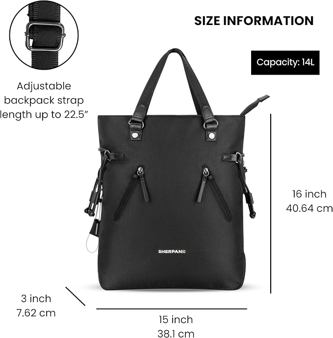 Sherpani Tempest, Anti Theft Convertible Backpack Tote, 14L Travel Backpack, Travel Gifts for Women, Handbags, RFID Protection, Metal Hardware, Fits 15” Laptop (No Sleeve) (Carbon) - Image 2