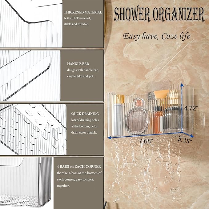 Lae Nuvole Adhesive Cabinet Door Organizer, 2 Pack Wall Shower Caddy, Clear | 4 Adhesive Straps, No Drill Wall Mount, Renter Friendly, BPA-free Stackable; Fits Bathroom, Kitchen, Apartment, Pantry, RVs - Image 2