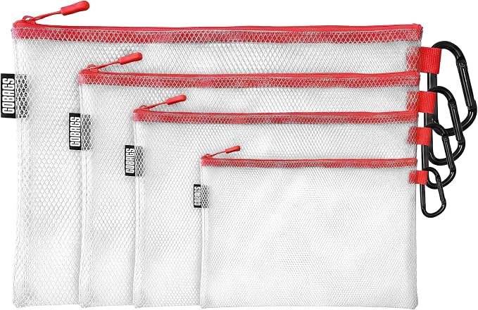 Air Production Multi-Size Clear Zipper Pouch (4-Pack) – Cable Organizer & Travel Gear Bag for Electronics, Camera Accessories, Tool Pouch & Small Tech Storage (Red) by Unknown