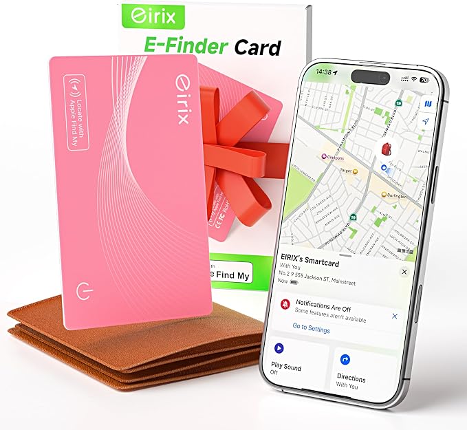 2026 [Apple MFi Certified] (iOS Only) Wallet Tracker Card, Rechargeable Thin Finder, Works with Apple Find My (iOS Only), Item Locator for Luggage Tags, Passports, Phone (Pink, 1) by eirix