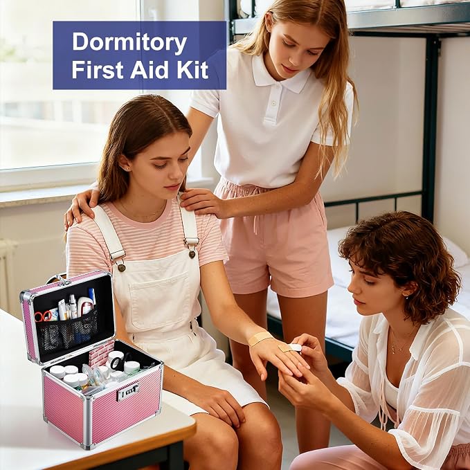Medicine Lock Box with 3-Digit Combination Lock – Pink Lockable Storage Box for Medication, Small Lock Box for Valuables, 10"x7"x7.9" Locking Medicine Box for Home Travel Dorm - Image 6