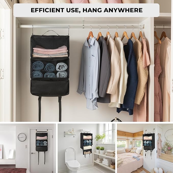 GRANNY SAYS Hanging Packing Cubes, Hanging Suitcase Organizer, XXL-Black | Portable Suitcase Organizer, Travel Packing Organizers, Compression Luggage Bags for Clothes, Carry on Closet Suitcase - Image 2