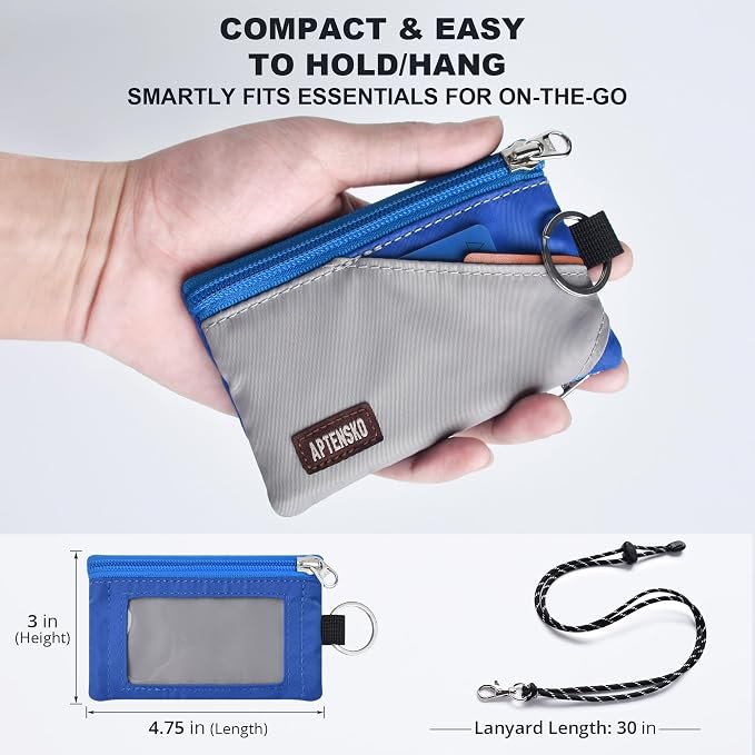 RFID Blocking Travel Wallet with Adjustable Lanyard, Small Nylon Zipper Pouch and Badge Holder for ID, Credit Cards, Cash, Keys, Commuters (Grey+Blue) - Image 4