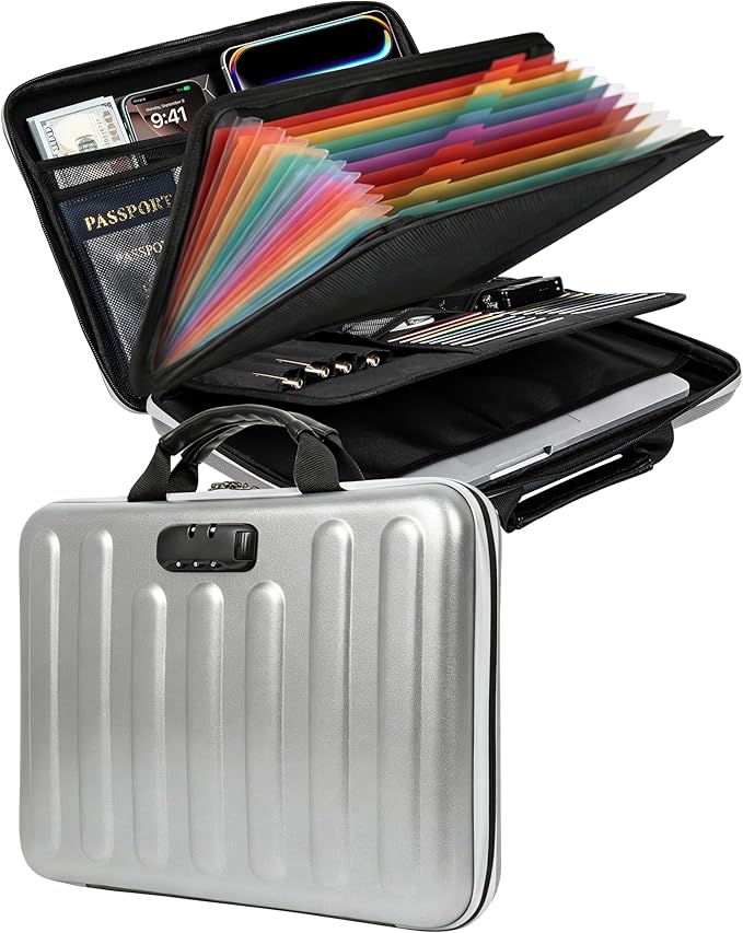 DOZAWA Fireproof Document Box, Waterproof Hard File Organizer with Lock | UL-94 VTM-0 certified 8-layer document box withstands up to 5200°F, featuring waterproof zippers, silver by DOZAWA