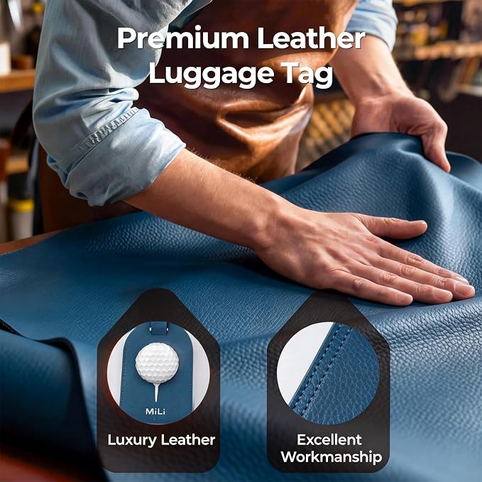 MiLi Leather Golf Design Luggage Tracker Tag for iOS & Android | Works with Apple Find My & Google Find Hub, Bluetooth Locator for Golf Clubs, Travel Bags, Premium Golf Gift, Blue - Image 6