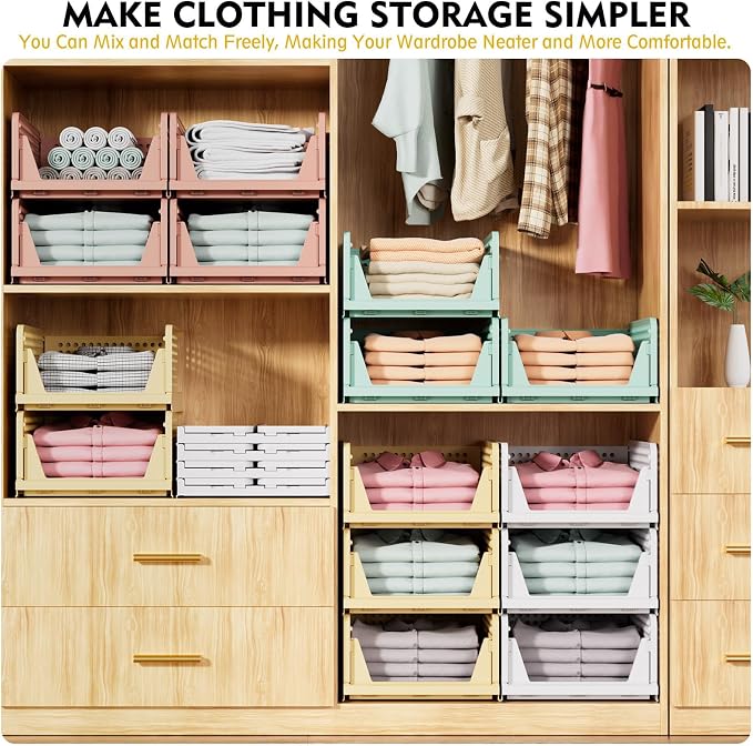 Upgraded Closet Organizers and Storage, Stackable Closet Organizer Basket | 5 Pack Foldable Closet Storage Bins for Bathroom Laundry Room Wardrobe Storage, Space-Saving Clothes Drawer Organizer - Image 4