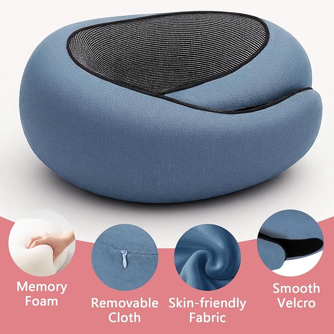 Memory Foam Neck Pillow,2026 World Cup Travel Pillow,Neck Pillow Airplane with Eye Mask & Ear Plugs,Memory Foam 360 Degree Support Stowable Pillows for Airplanes Offices and Cars (Blue) - Image 3