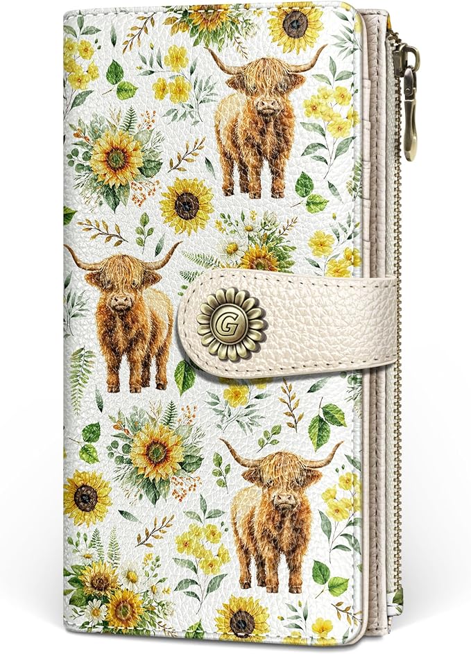 GIANCOMICS Highland Cow Womens Wallet RFID, Cute Credit Card Holder Bifold | Billfold, Cute Cash Purse, Travel Zipper Coin Pocket, Compact Clutch, PU Leather, ID Window, 11 Card Slots, Ladies Gift Woman by Giancomics