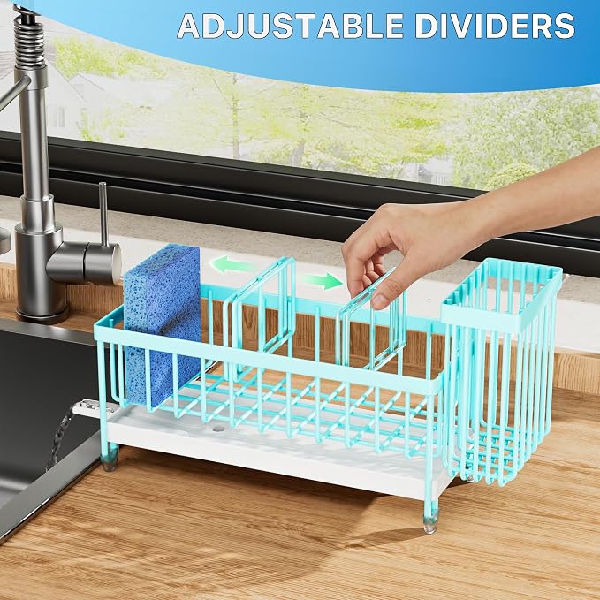 Cisily Sponge Holder for Kitchen Sink, Sink Caddy Organizer with High Brush Holder, Kitchen Countertop Organizers and Storage Essentials, Rustproof 304 Stainless Steel (Turquoise, 9.25″) - Image 5