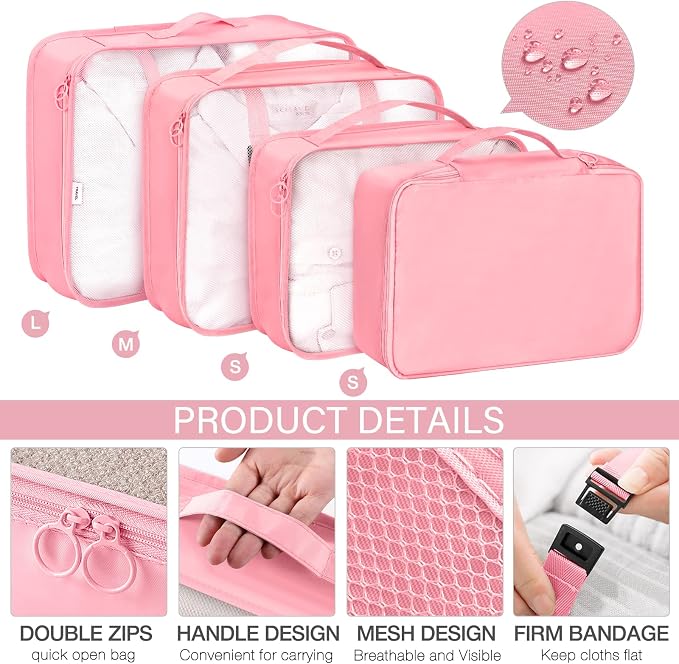 KPX 8 Set Packing Cubes for Travel, Luggage Packing Organizers Accessories Large Toiletries Bag for Clothes Shoes Cosmetics (Pink) - Image 3