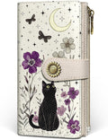 GIANCOMICS Black Cat Womens Wallet RFID Blocking, Credit Card Holder Bifold | Billfold, Cute Cash Purse, Travel Zipper Coin Pocket, Compact Clutch, PU Leather, ID Window, 11 Card Slots, Ladies Gift Woman by Giancomics
