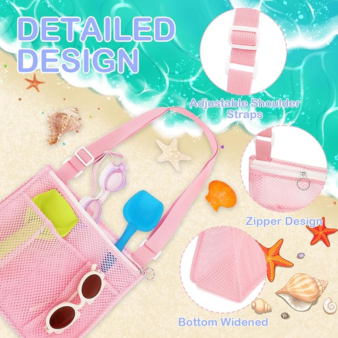Fammart Mesh Beach Bag for Women, Large Beach Toy Pool Bag with Zipper Pocket, SandProof Cruise Essentials 2026 Family Travel - Image 4