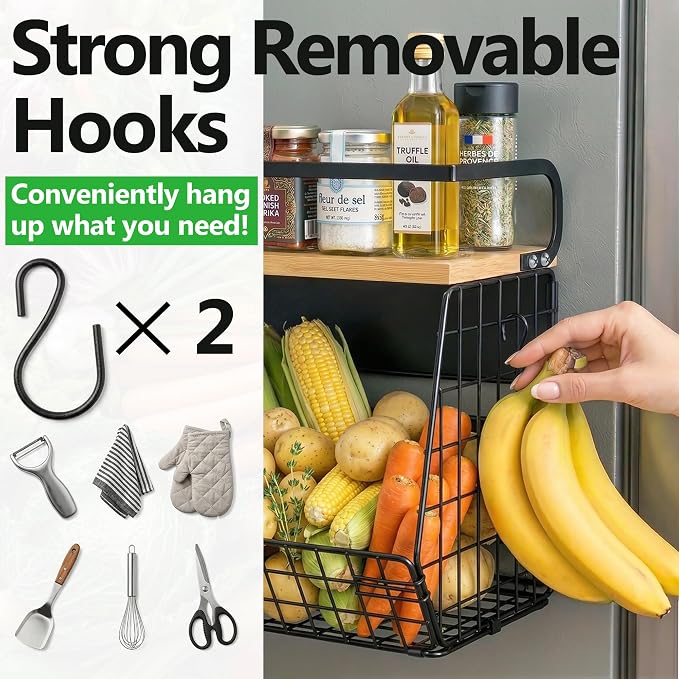 Magnetic Shelf for Fridge with Wood Lid, Fruit Potato & Onion Storage Bins, Magnetic Spice Rack for Refrigerator Pantry Organizer & Storage, Large Container for Refrigerator, Kitchen Counter & Laundry - Image 4