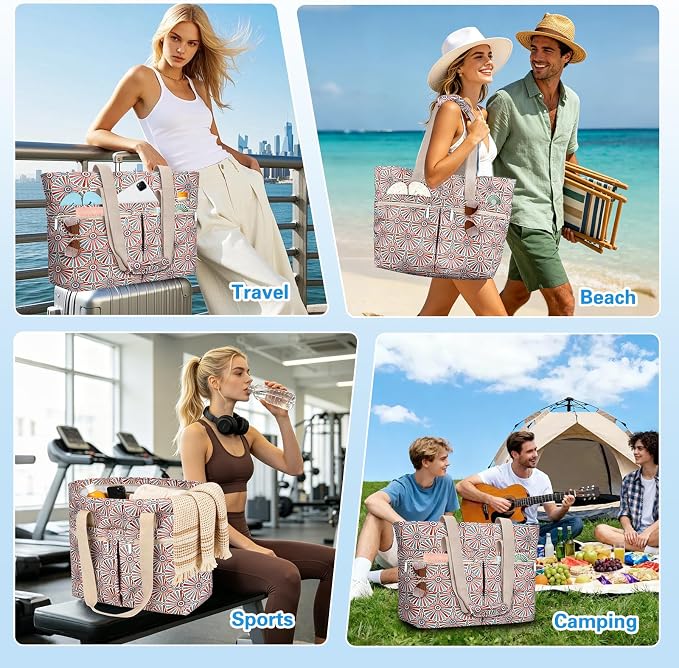 HUANLANG Large Beach Bags for Women Pool Bag with Zipper, Waterproof Sandproof Beach Tote Travel Bag with Wet Pocket - Image 8