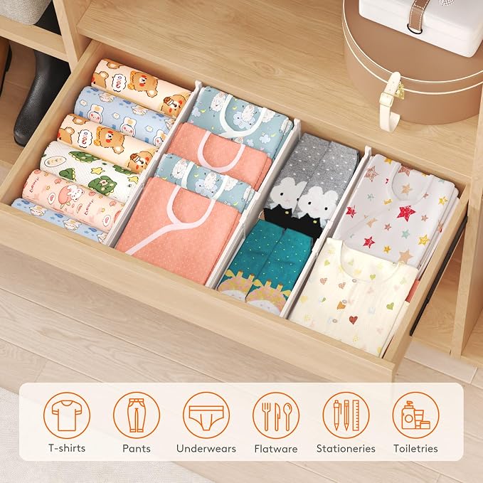 Lifewit 9 Pack 4" High Drawer Dividers, Adjustable Drawer Organizer Clothes | 13.8"-22.2" Expandable White Plastic Separators for Dresser, Kitchen, Cabinet, Nursery, Office, Socks & Underwear Storage - Image 9