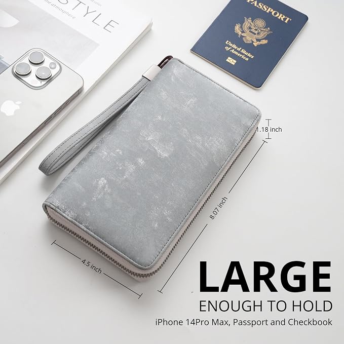 Bveyzi Women RFID Blocking Wallet Leather Zip Around Phone Clutch Large Capacity Ladies Travel Purse Wristlet - Image 4