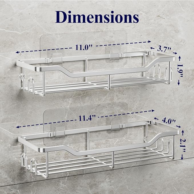 Kitsure Shower Caddy, Adhesive Shower Organizer, Large, Silver | Stainless Steel Shelf for Inside Shower, No Drill Bathroom Organizers and Storage, Home Decor Accessories - Image 2