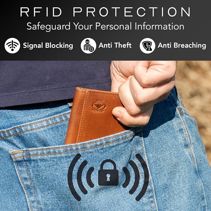 Stealth Mode Trifold Leather Wallet for Men with RFID Blocking | Brown Crunch Top Grain Napa Leather, 9 Card Slots, ID Window, Gift Box – Gift for Dad, Husband, or Son - Image 4