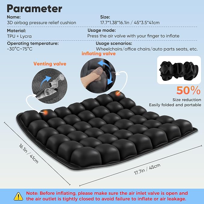 Upgrade Airplane Seat Cushion with No External Air Pump, Travel Cushion for Long Flights, Portable Wheelchair Cushions, Adjustable Air Cushion with Non-Skid Bottom Relief Discomfort in Coccyx - Image 6