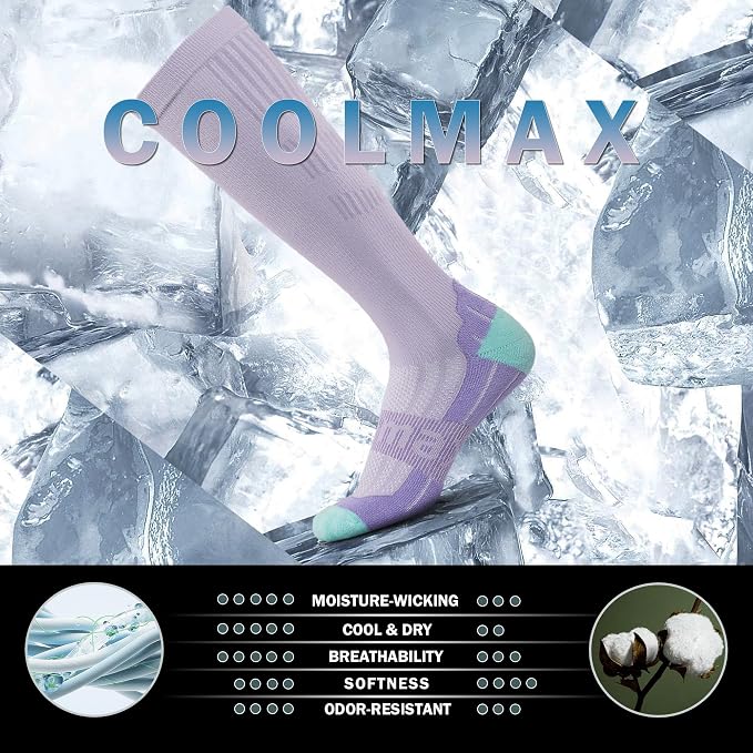 BRISIRA Coolmax Cooling Compression Socks for Women 2 Pairs Knee High 15-20 mmHg Arch Support for Nurse Pregnancy Flying | 2 Pair, Arch Support, Anti Blister, Breathable, Moisture Wicking, Cushioned, Flying, Nurses, Pregnancy, Travel - Image 2