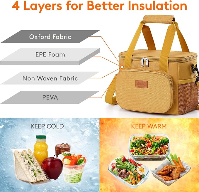 Lifewit Medium Lunch Bag, Insulated Lunch Box, Soft Cooler Cooling Tote for Adult Men Women, Brown 12-Can (9L) - Image 2
