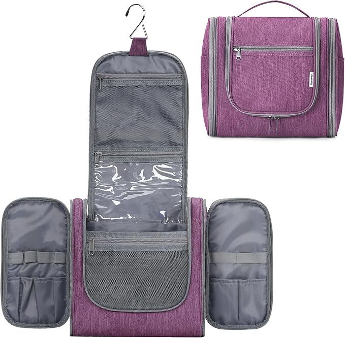 Hanging Toiletry Bag for Women Travel Makeup Bag Organizer Toiletries Bag for Cosmetics Essentials Accessories (Large, Dark Purple) by Narwey