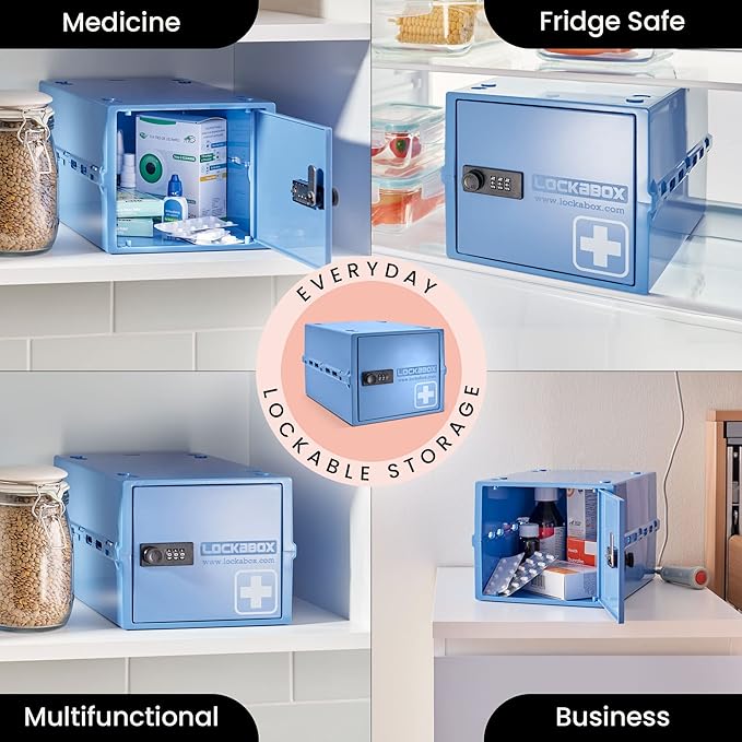 Lockabox One™ | Premium Medicine Lock Box | Medium Medication Lock Box With Code For Medicines, Vitamins & Supplements | External Size 12 x 8 x 6.6 inches (Medi Blue) - Image 3