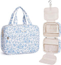 Narwey Floral Hanging Toiletry Bag, Travel Makeup Organizer Cosmetic Make up Bags for Women, Travel Toiletries Essentials Accessories (Blue Flower, Medium) by Narwey