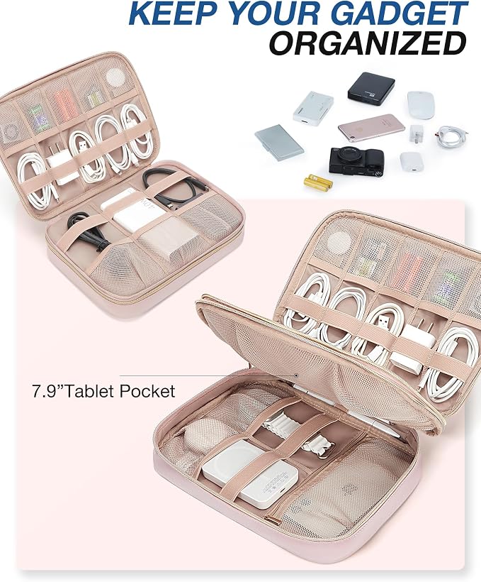 BAGSMART Electronic Organizer Case - Double Layer Cord and Tech Travel Organizer Bag for Charging Cables, Pink - Image 2